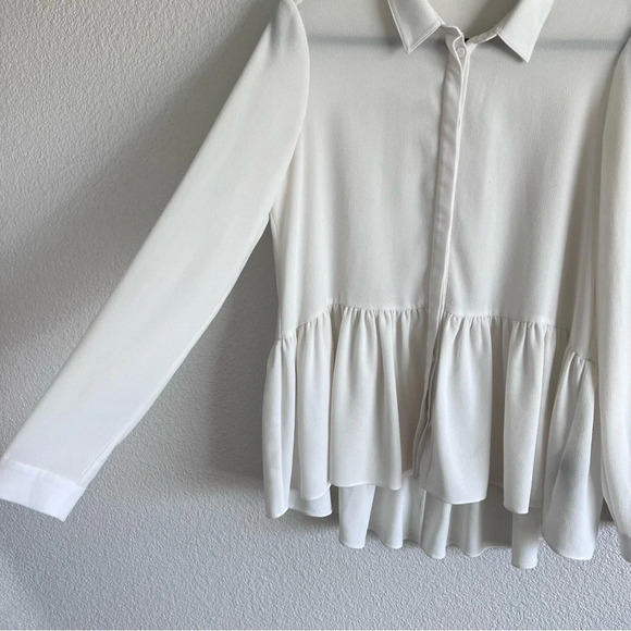 Tibi Savanna Crepe Long Sleeve Peplum Top - Picture 5 of 14